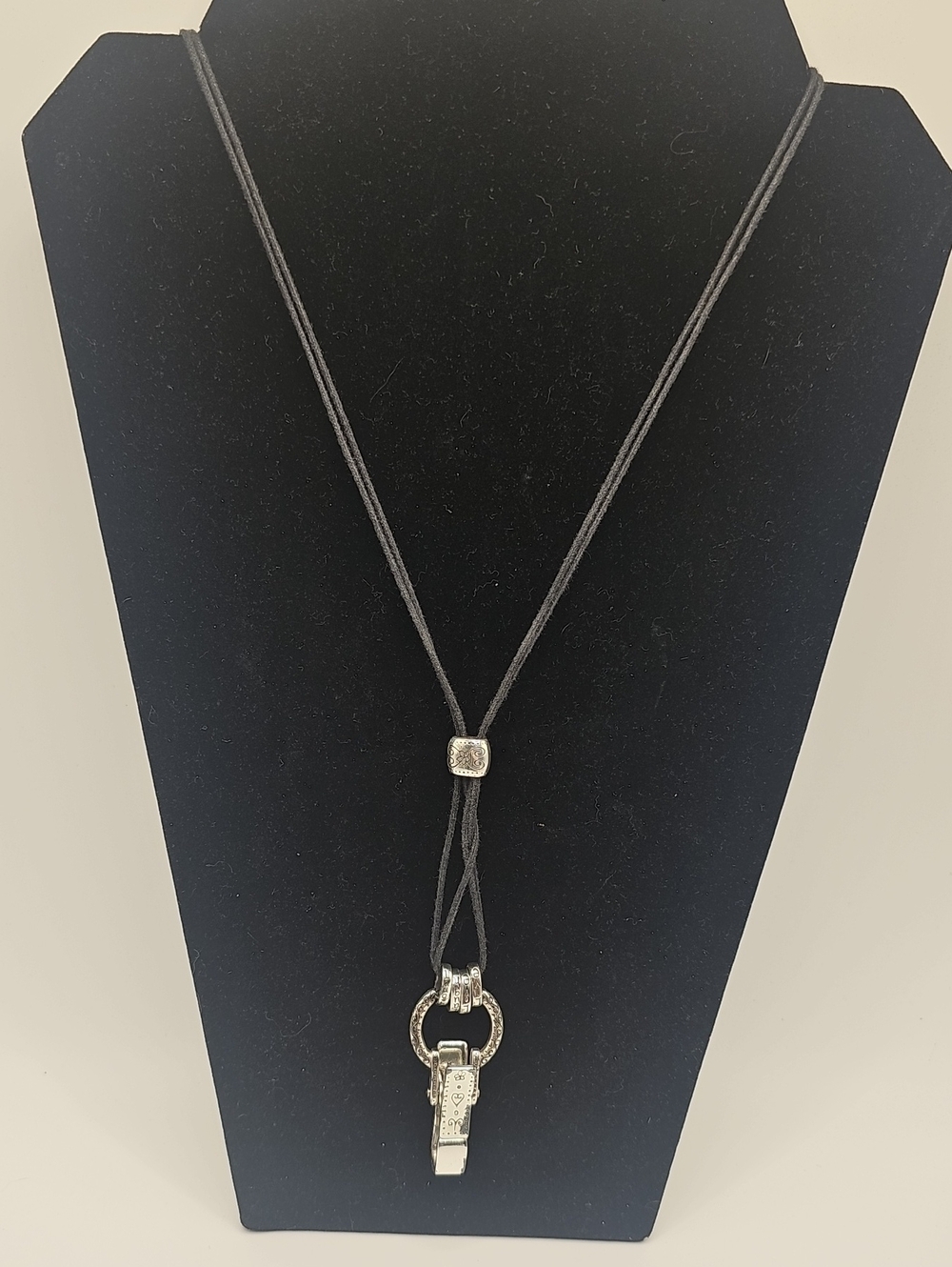 Brighton Silver Plated Accent Black Cord Lariat Necklace.